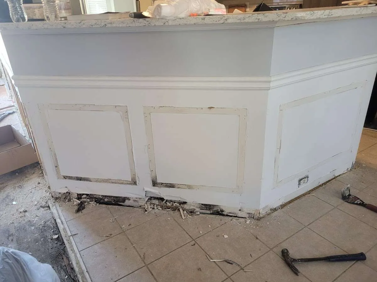 Water damage and mold on kitchen during Storm Damage Restoration in Elizabeth City
